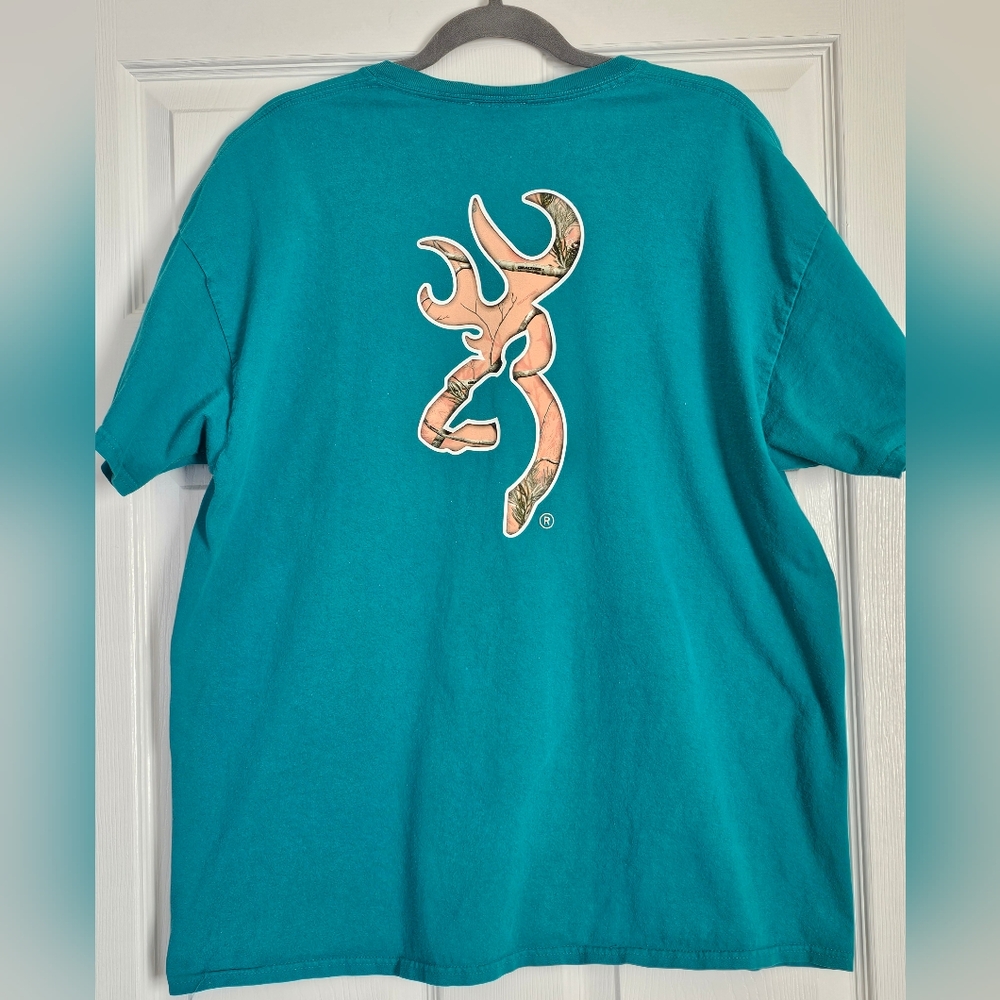 Browning Y2k Tee, Camo Design On Blue Green Short Sleeve T Shirt